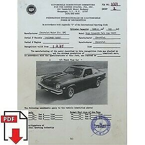 1975 Chevrolet Vega Cosworth Twin-Cam (1HV77) FIA homologation form PDF download